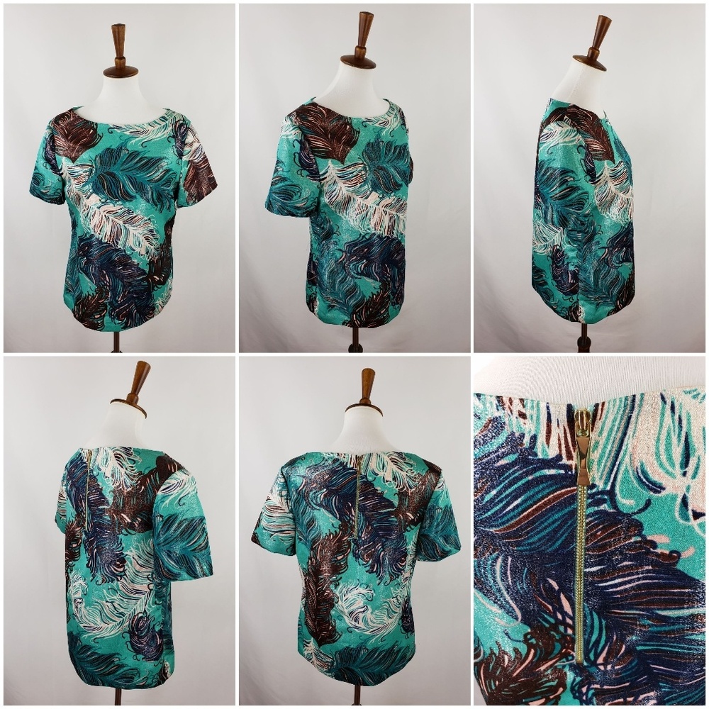 Kate Spade Regal Plumes Metallic Feather Top Sz 8